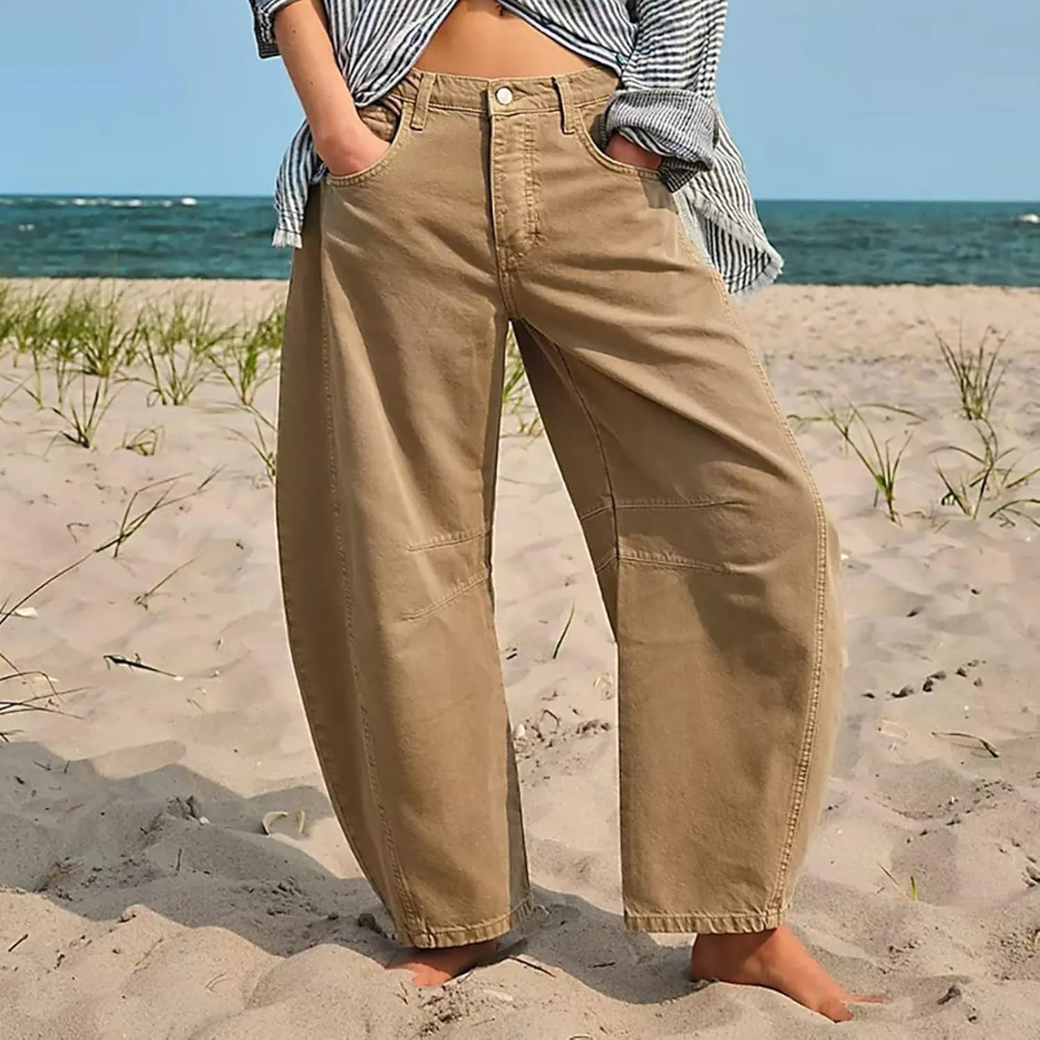 Barrel Jeans for Women Stretchy Trendy High Waisted Baggy Denim Trouser Y2K Wide Leg Boyfriend Streetwear Ankle Pants