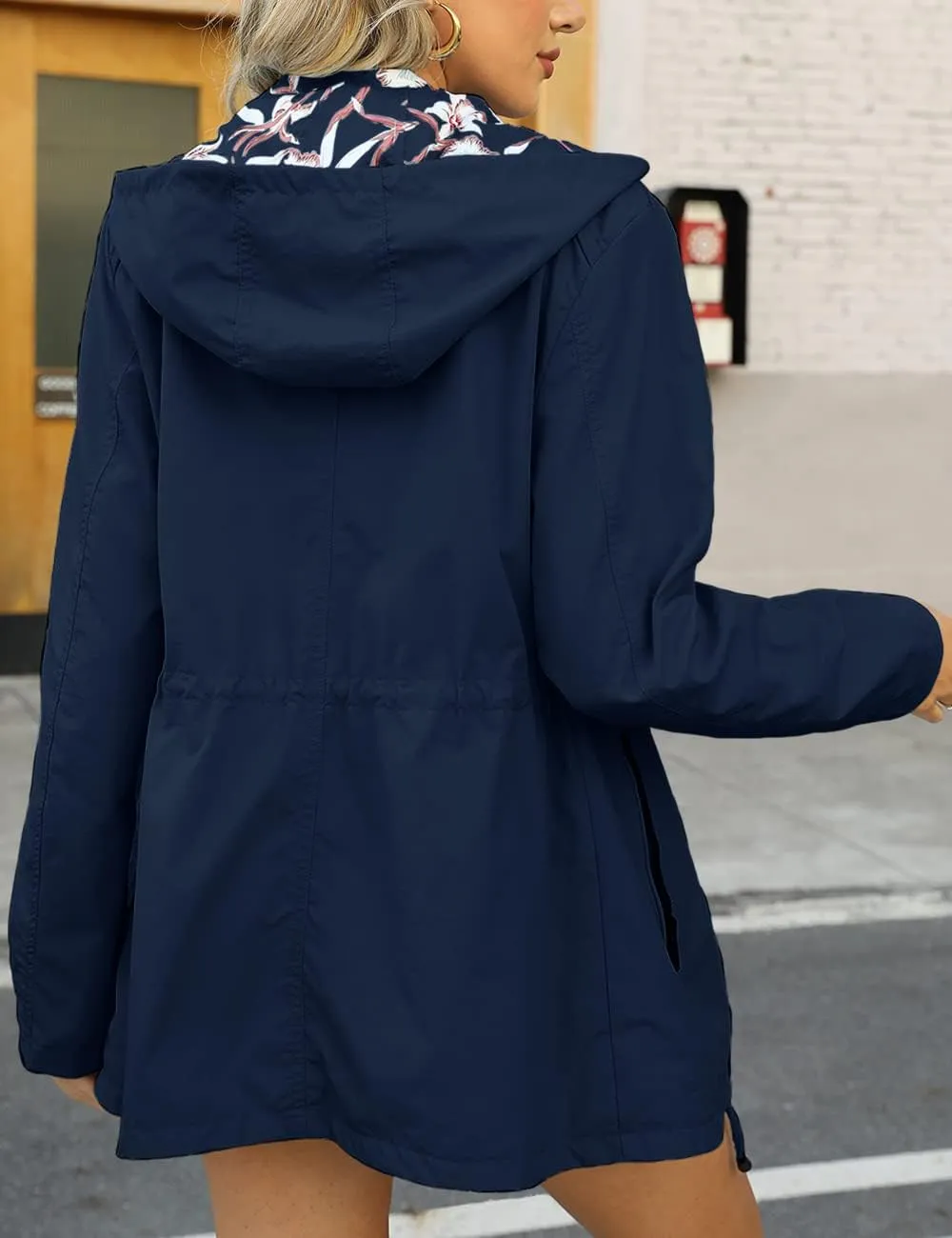 Bellivera Women Reversible Lightweight Jacket Casual Windbreaker Outerwear Waterproof Outdoor Printed Raincoat