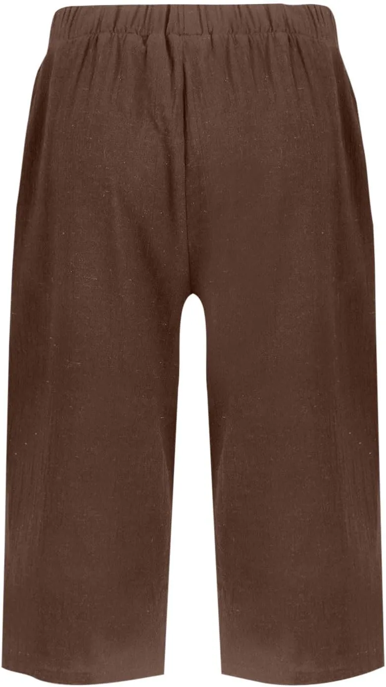 Bermuda Shorts for Women Knee Length Cotton Linen Capris Lightweight Summer Straight Leg Cropped Pants with Pockets