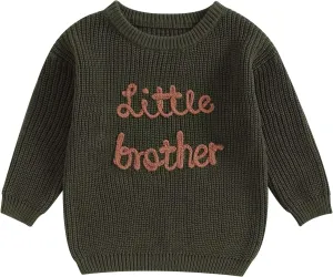 Big Brother Little Brother Matching Outfits Letter Embroidery Knit Sweater Shirt Baby Boy Winter Warm Clothes