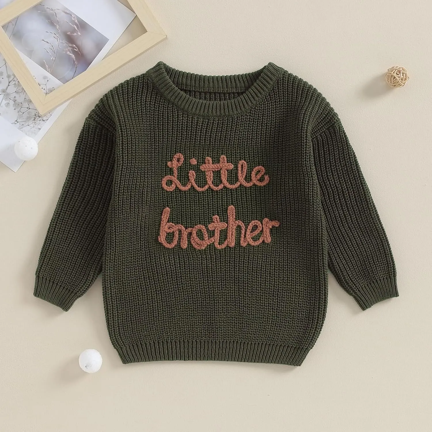 Big Brother Little Brother Matching Outfits Letter Embroidery Knit Sweater Shirt Baby Boy Winter Warm Clothes