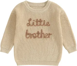 Big Brother Little Brother Matching Outfits Letter Embroidery Knit Sweater Shirt Baby Boy Winter Warm Clothes