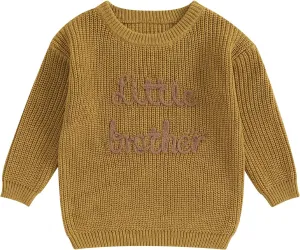 Big Brother Little Brother Matching Sweaters Baby Boy Letter Embroidery Crew Neck Long Sleeve Knitted Pullovers