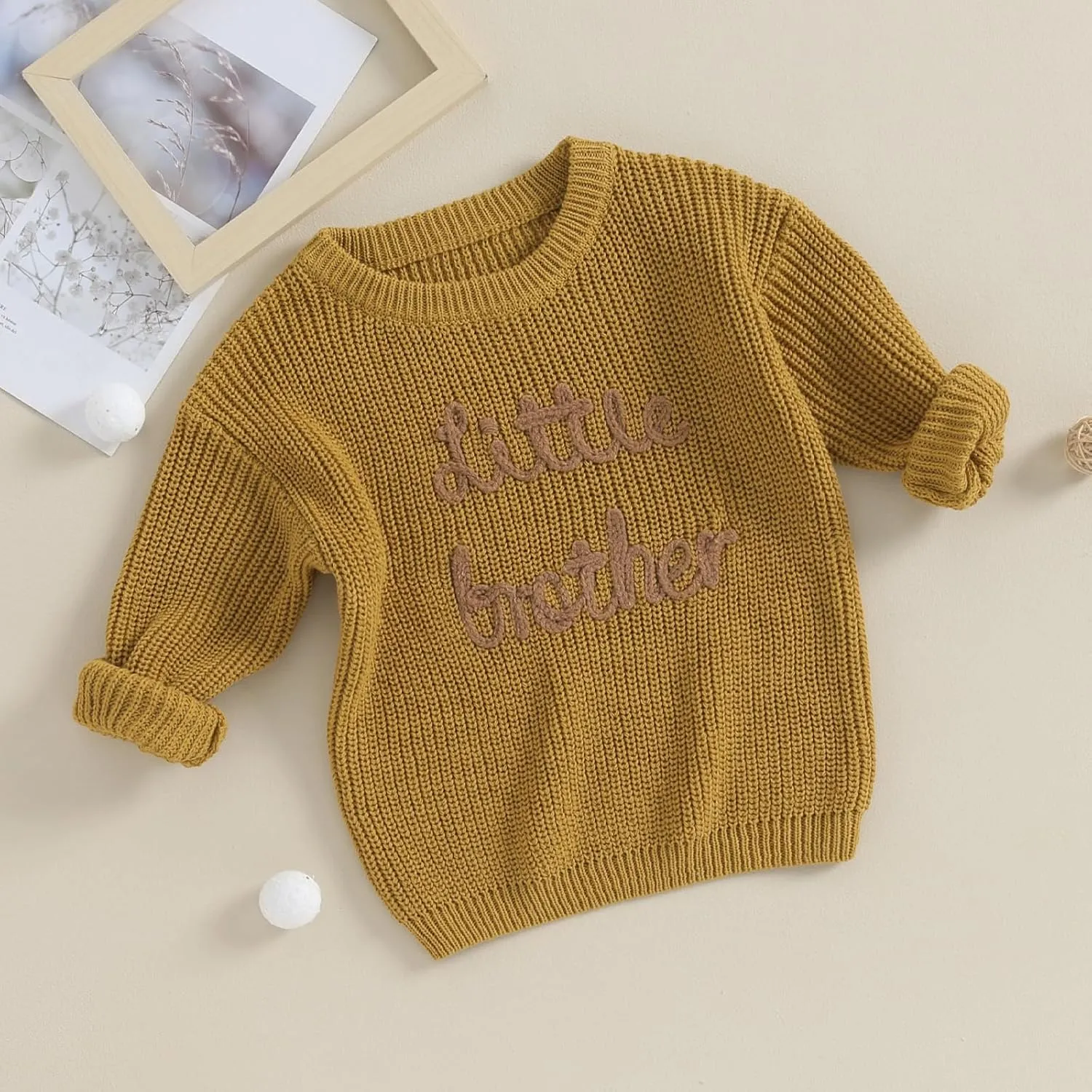 Big Brother Little Brother Matching Sweaters Baby Boy Letter Embroidery Crew Neck Long Sleeve Knitted Pullovers