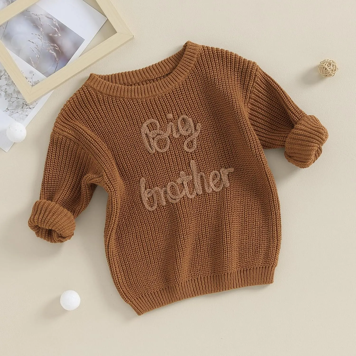 Big Brother Little Brother Matching Sweaters Baby Boy Letter Embroidery Crew Neck Long Sleeve Knitted Pullovers