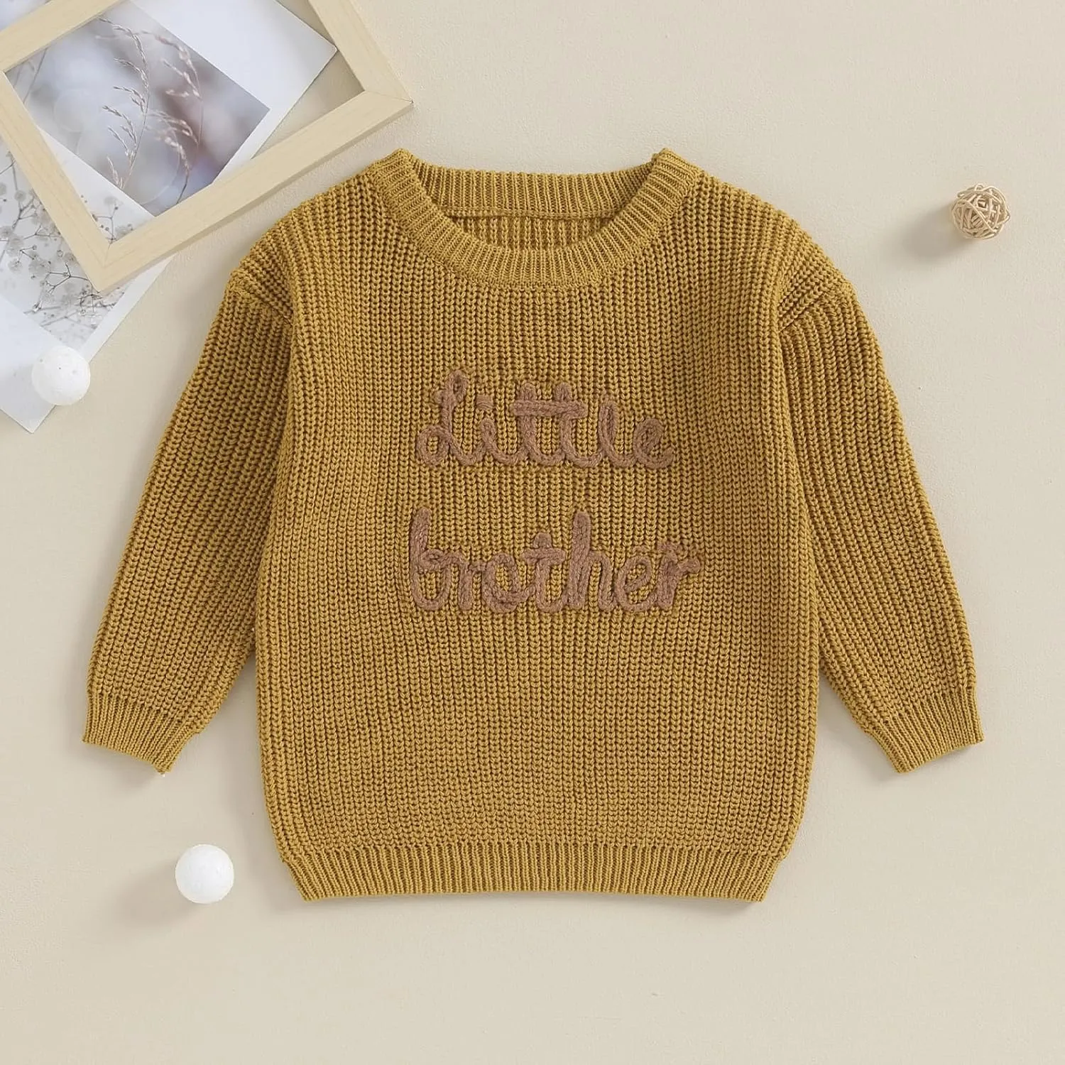 Big Brother Little Brother Matching Sweaters Baby Boy Letter Embroidery Crew Neck Long Sleeve Knitted Pullovers