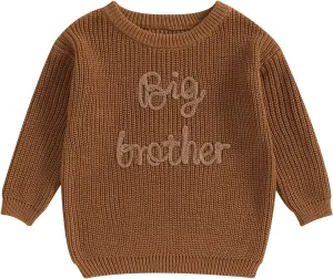 Big Brother Little Brother Matching Sweaters Baby Boy Letter Embroidery Crew Neck Long Sleeve Knitted Pullovers