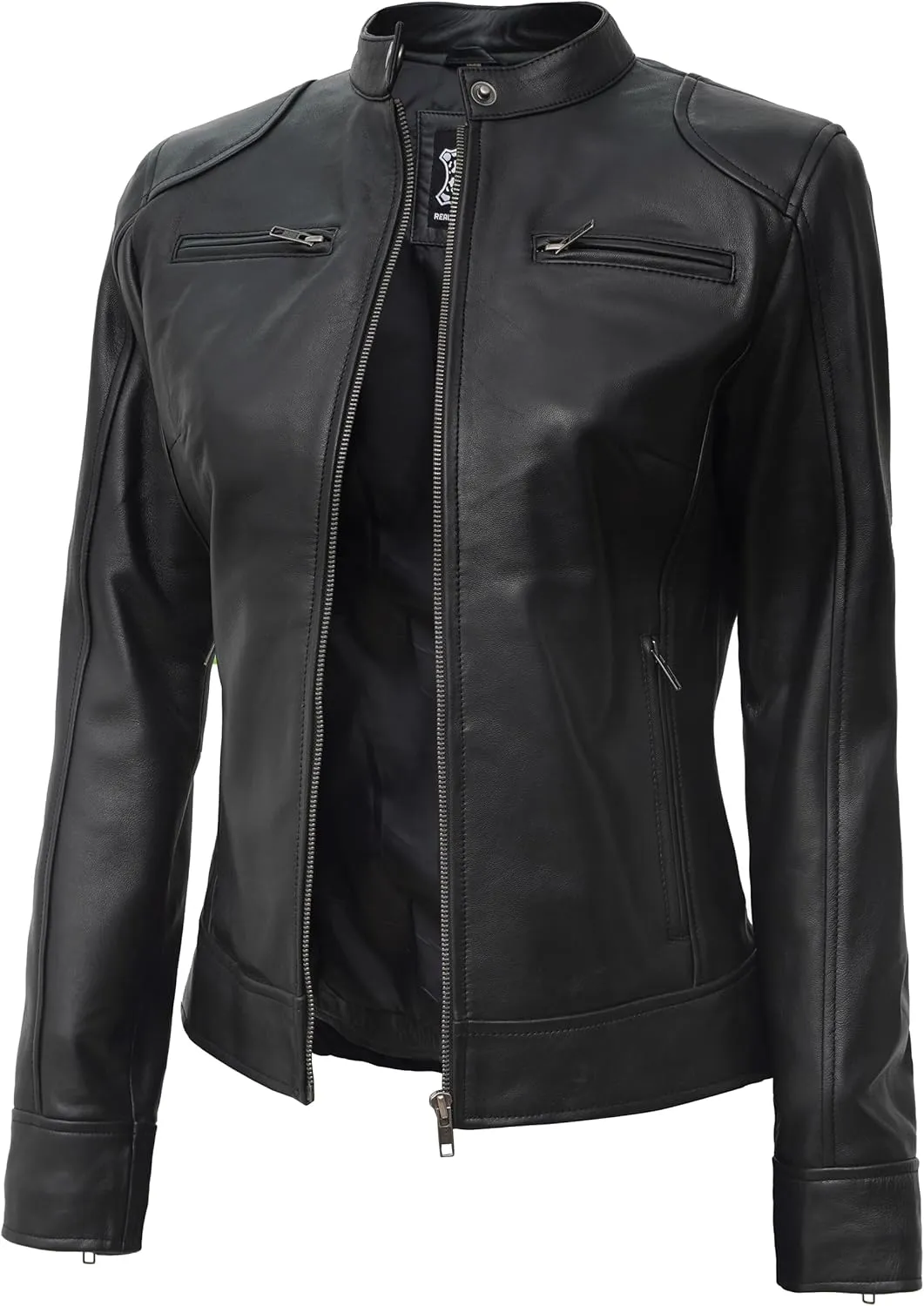Blingsoul Real Leather Jacket Women - Cafe Racer Style Womens Leather Jackets