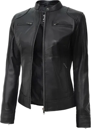 Blingsoul Real Leather Jacket Women - Cafe Racer Style Womens Leather Jackets
