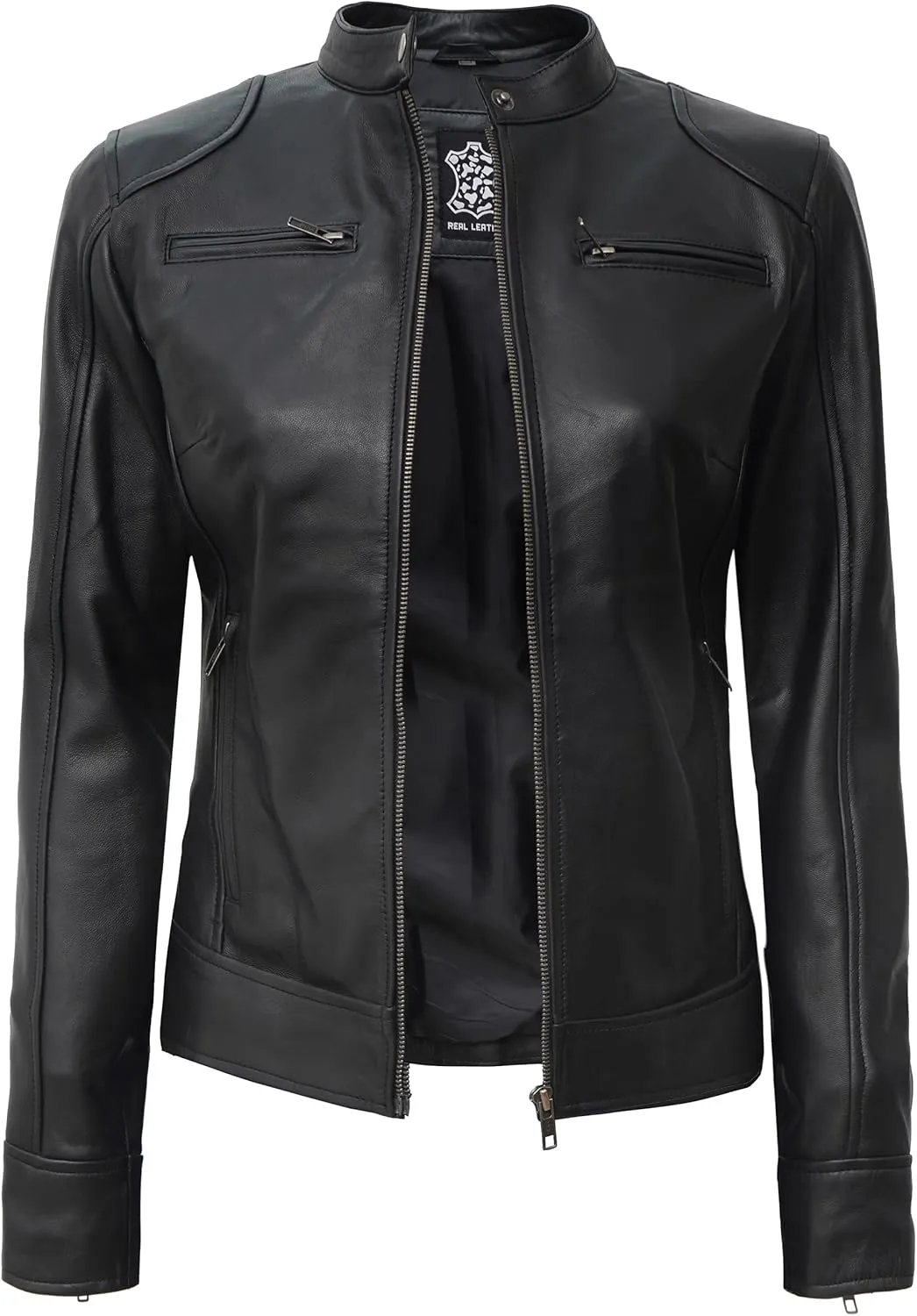 Blingsoul Real Leather Jacket Women - Cafe Racer Style Womens Leather Jackets