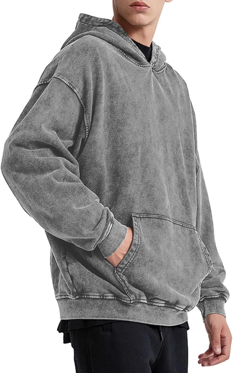 Bobeutou Oversized Hoodie Men Vintage Cotton Casual Hooded Sweatshirt Trendy Baggy Basic Hoodies Retro Pullover Streetwear