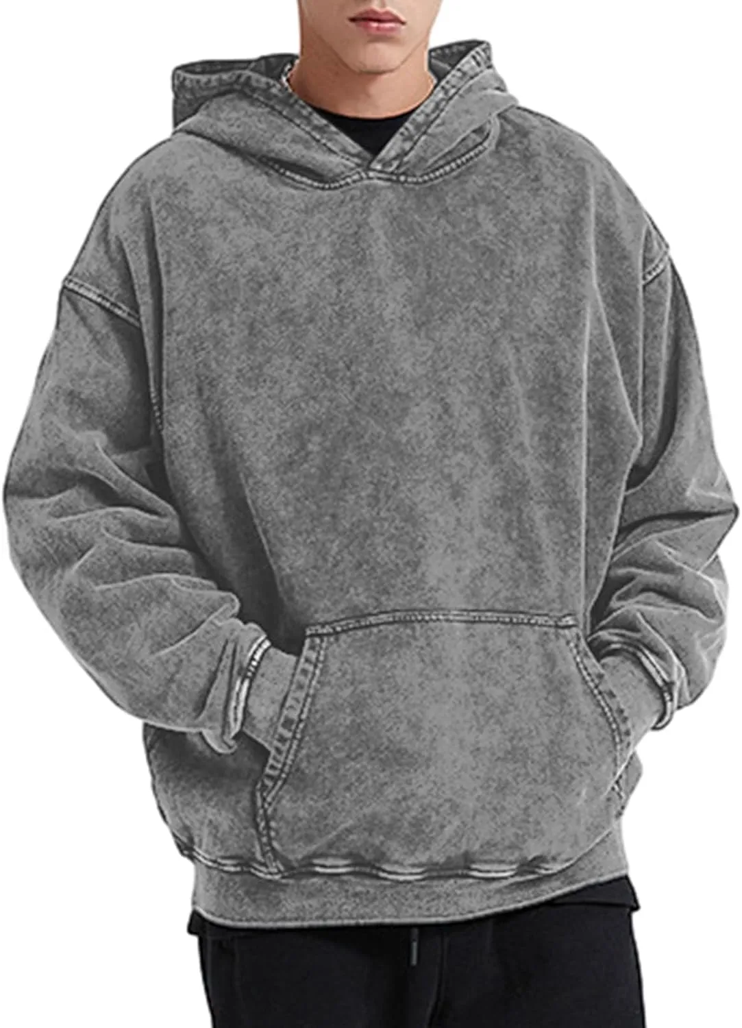 Bobeutou Oversized Hoodie Men Vintage Cotton Casual Hooded Sweatshirt Trendy Baggy Basic Hoodies Retro Pullover Streetwear