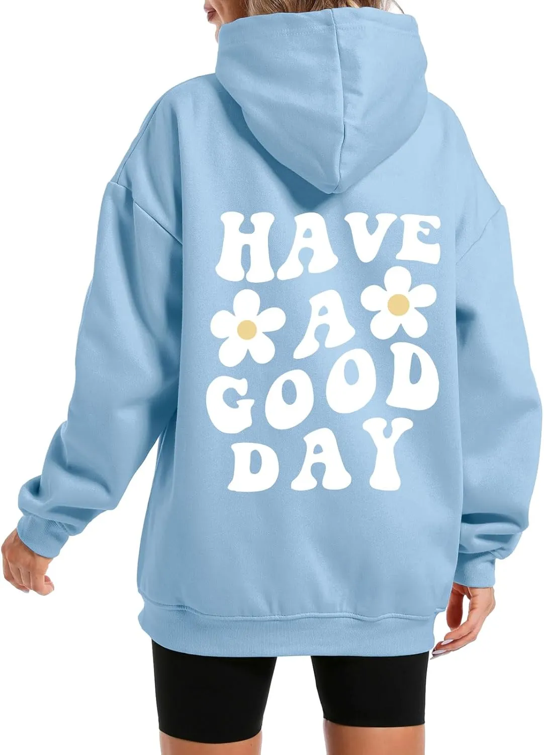 Bobeutou Women Oversized Letter Graphic Print Aesthetic Hoodies Preppy Hooded Sweatshirt Trendy Fleece Hoodie Pullover Top