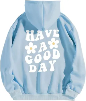 Bobeutou Women Oversized Letter Graphic Print Aesthetic Hoodies Preppy Hooded Sweatshirt Trendy Fleece Hoodie Pullover Top