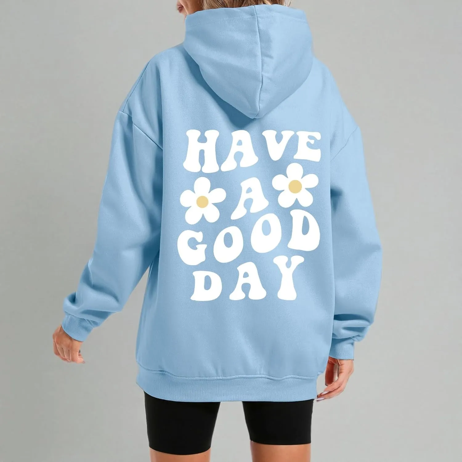 Bobeutou Women Oversized Letter Graphic Print Aesthetic Hoodies Preppy Hooded Sweatshirt Trendy Fleece Hoodie Pullover Top