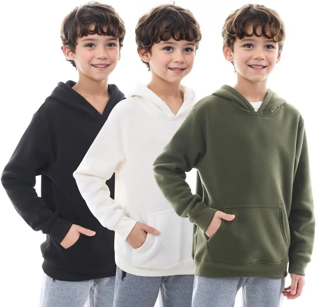 Boys Athletic Hoodie Sweatshirt, 3 Pk Fleece Long Sleeve Kids Pullover Hoodies boy&girl Size 6-20