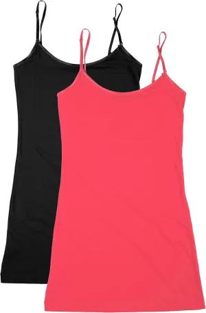 Bozzolo XT1002L Plus Size Adjustable Spaghetti Strap Trim Long Tank Top
