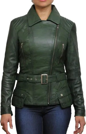 BRANDSLOCK Womens Classic Leather Biker Jacket Genuine Skin