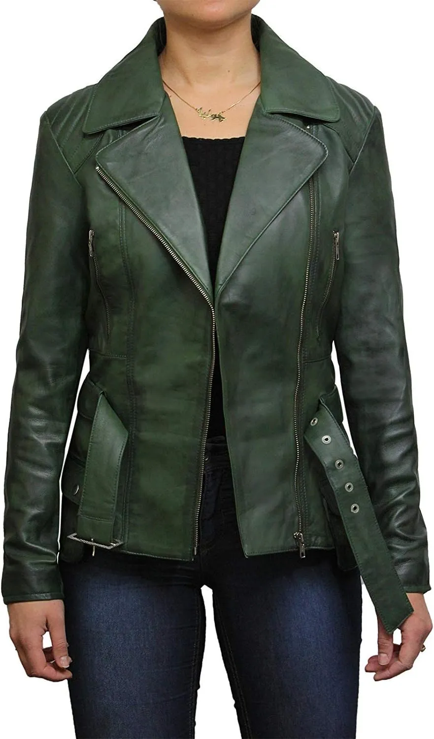 BRANDSLOCK Womens Classic Leather Biker Jacket Genuine Skin