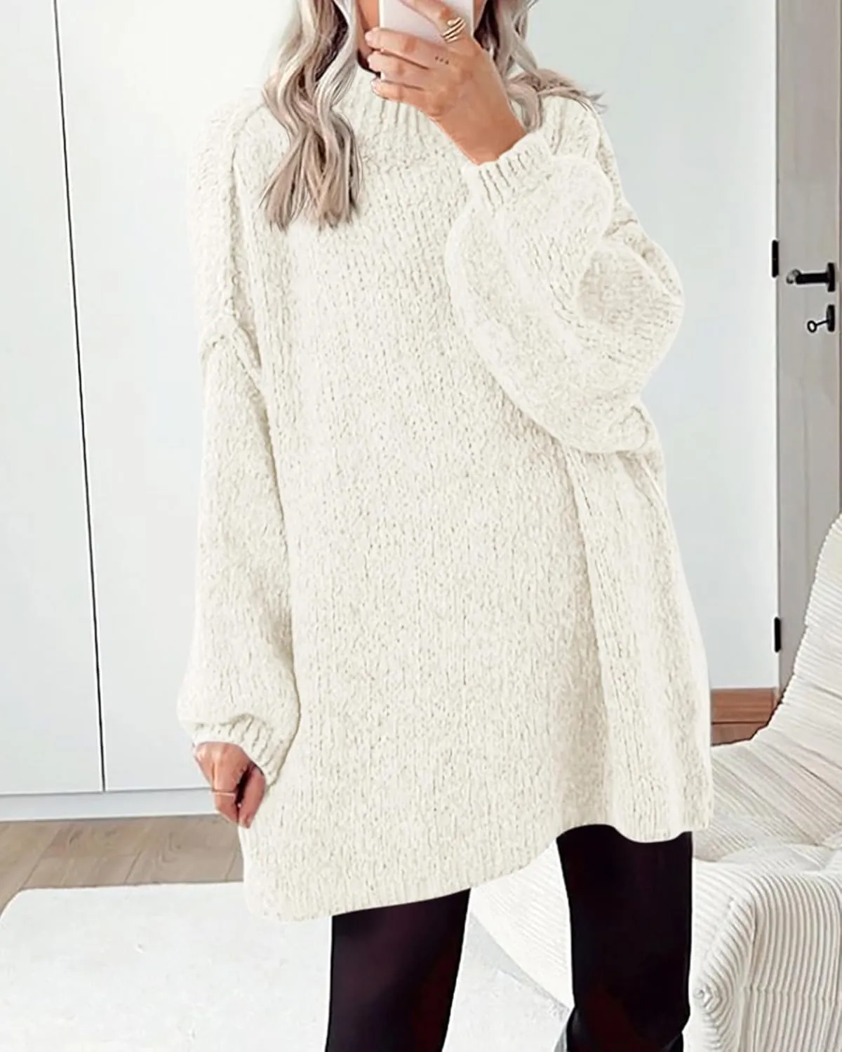 BTFBM Women's Long Pullover Sweaters 2025 Fall Winter Mock Neck Long Sleeve Thick Oversized Casual Knitted Jumper Tops