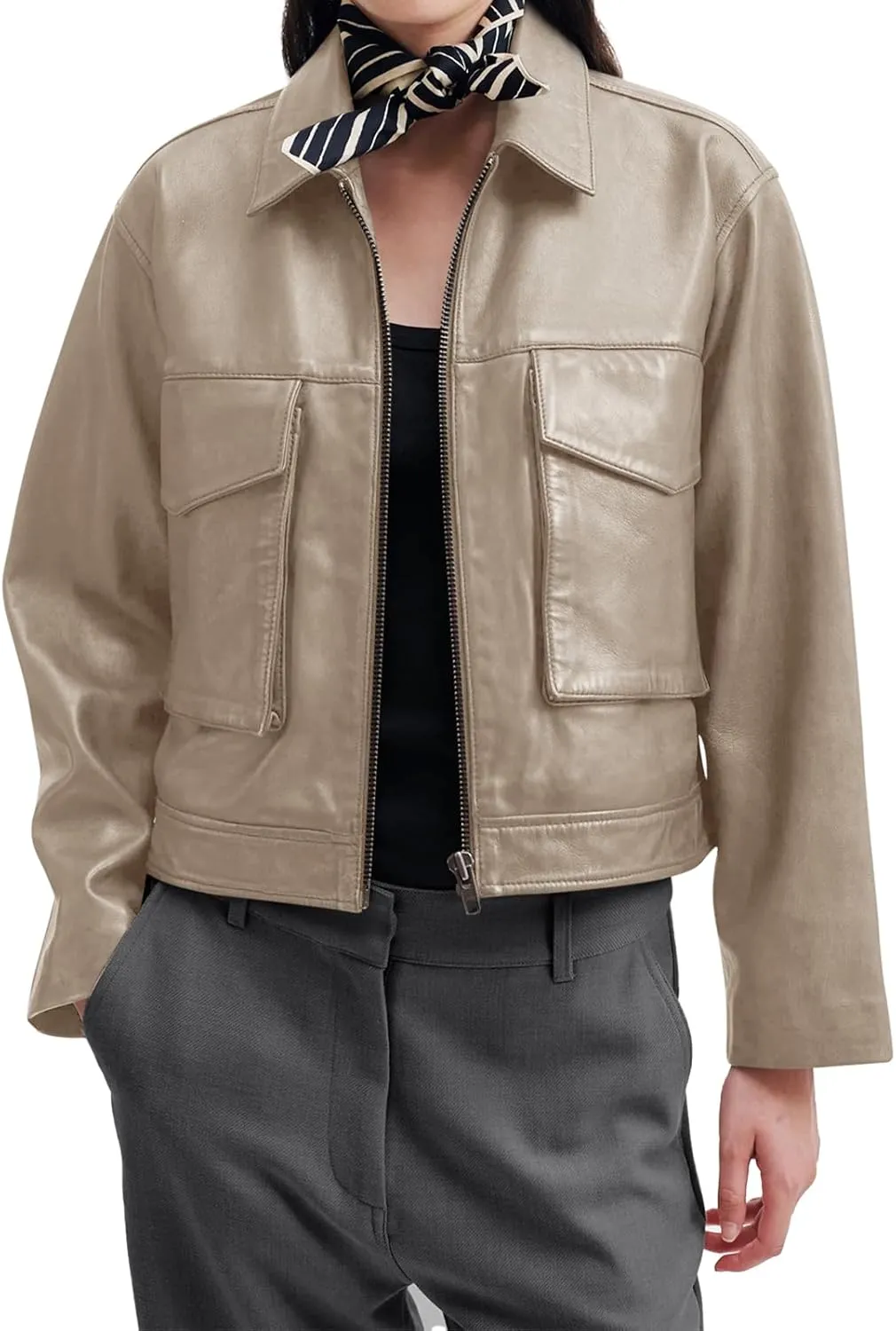 BZB Womens Faux Leather Motorcycle Jacket 2025 Trendy Pockets Bomber Zip Up Cropped Jackets Coat Outerwear