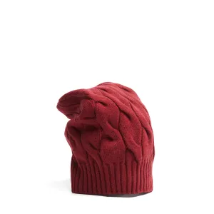 CABLE-KNIT BURGUNDY HAT