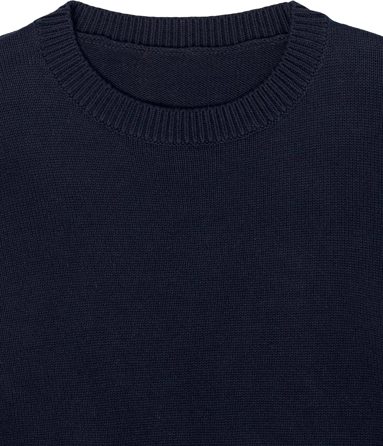 Cable Stitch Women's Contrast-Sleeve Cotton Sweater - Crewneck Long Sleeve Knitted Pullover Top