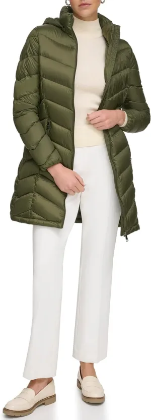 Calvin Klein Women's Everyday Hooded Zip Front Puffer Long Sleeve Coat