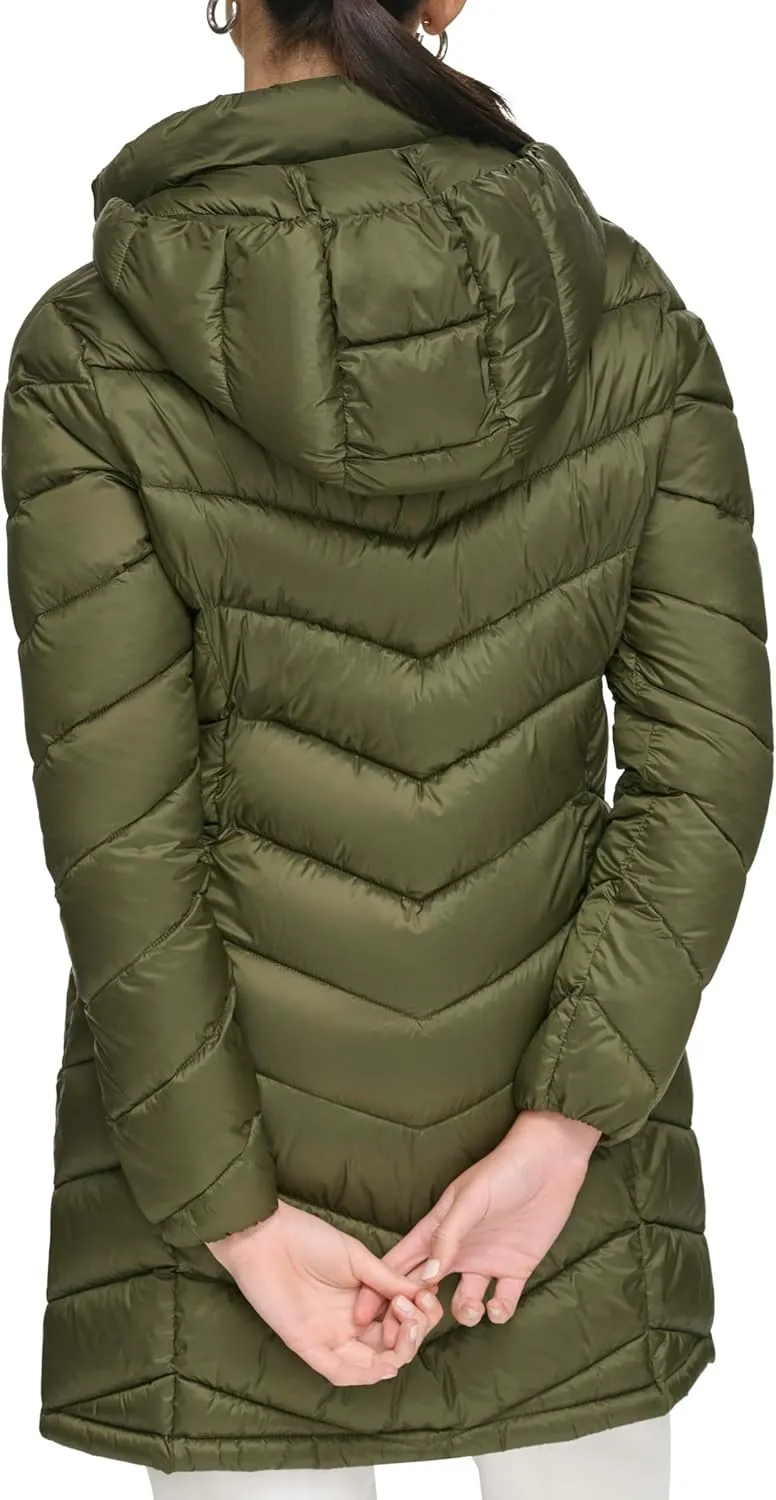 Calvin Klein Women's Everyday Hooded Zip Front Puffer Long Sleeve Coat