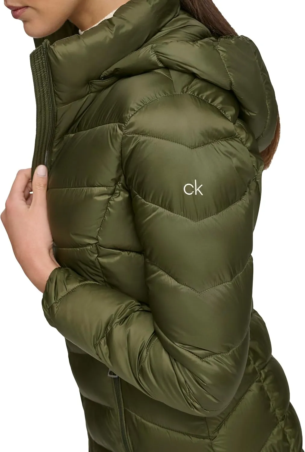 Calvin Klein Women's Everyday Hooded Zip Front Puffer Long Sleeve Coat