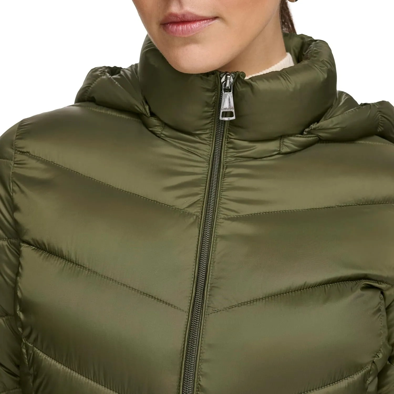 Calvin Klein Women's Everyday Hooded Zip Front Puffer Long Sleeve Coat