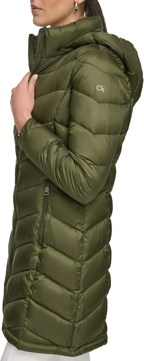 Calvin Klein Women's Everyday Hooded Zip Front Puffer Long Sleeve Coat