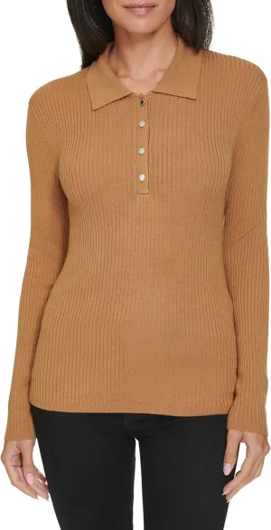 Calvin Klein Women's Long Sleeve Collar Button Up Sweater