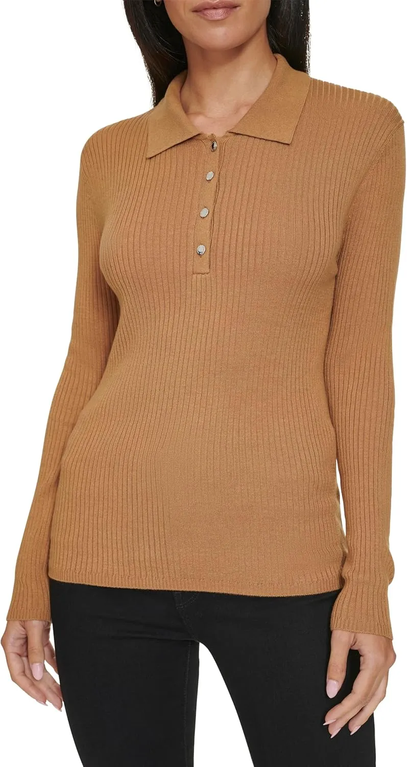 Calvin Klein Women's Long Sleeve Collar Button Up Sweater