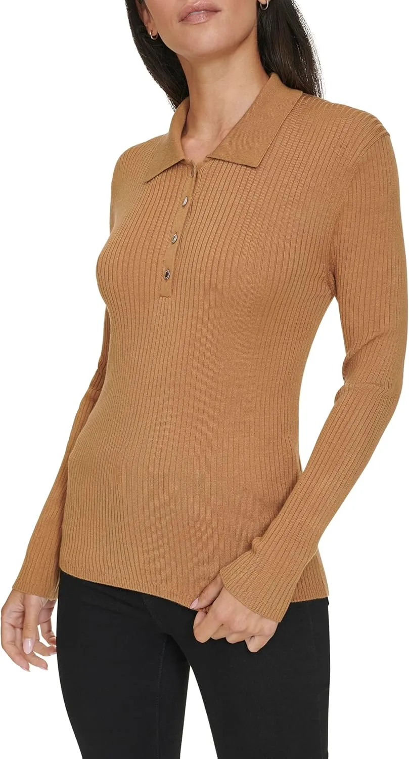 Calvin Klein Women's Long Sleeve Collar Button Up Sweater