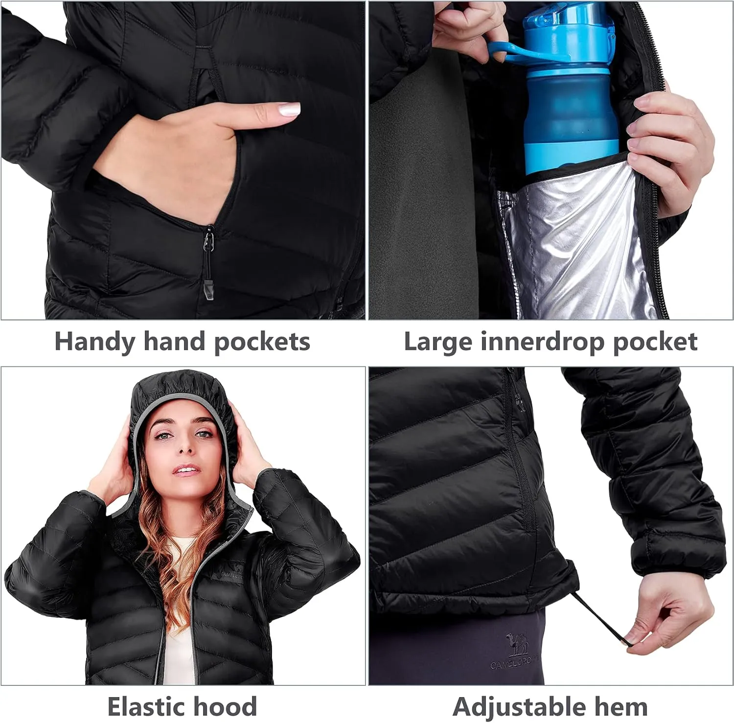 CAMEL CROWN Women's Lightweight Hooded Down Jacket Packable Puffer Insulated Coats