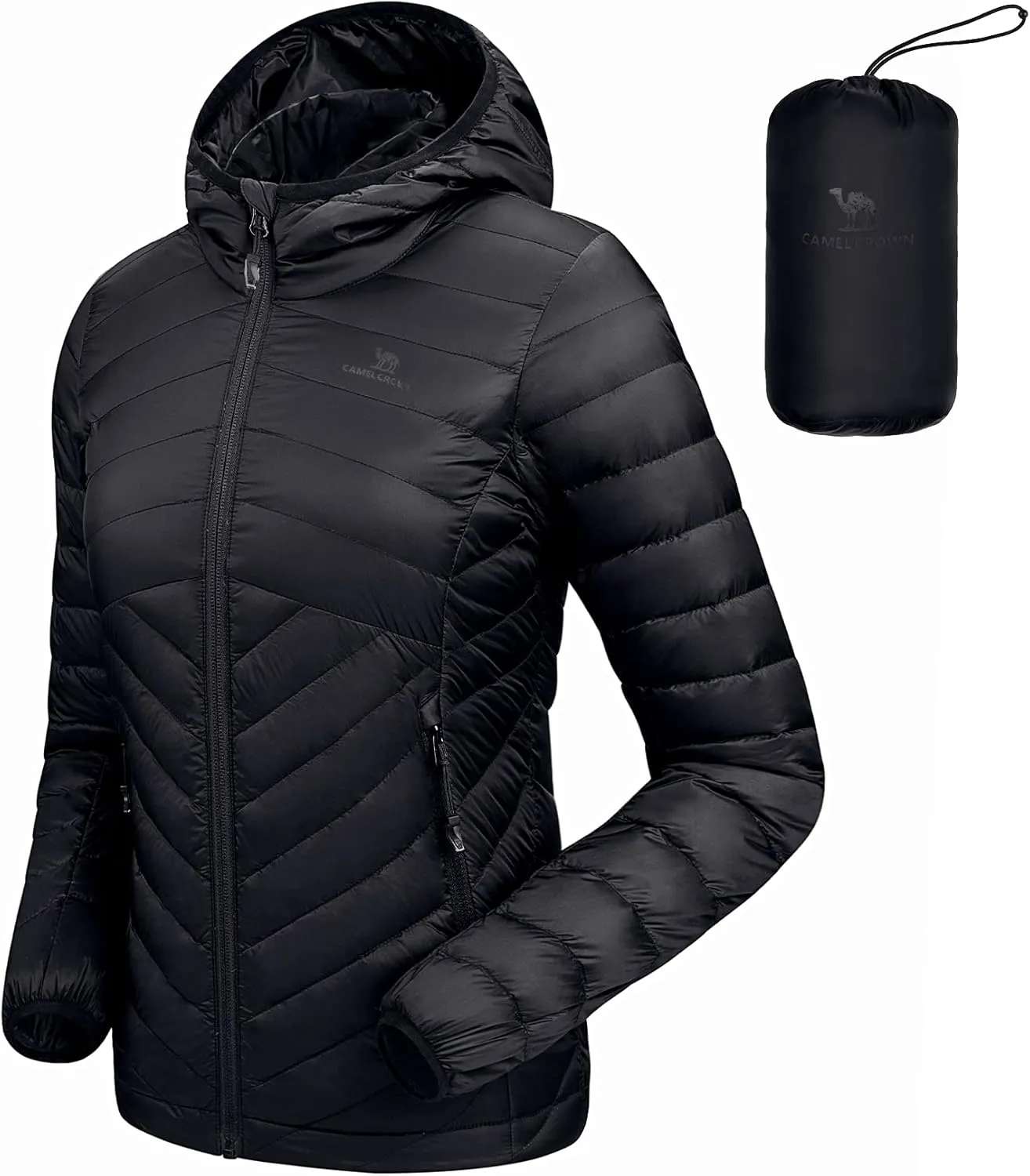 CAMEL CROWN Women's Lightweight Hooded Down Jacket Packable Puffer Insulated Coats