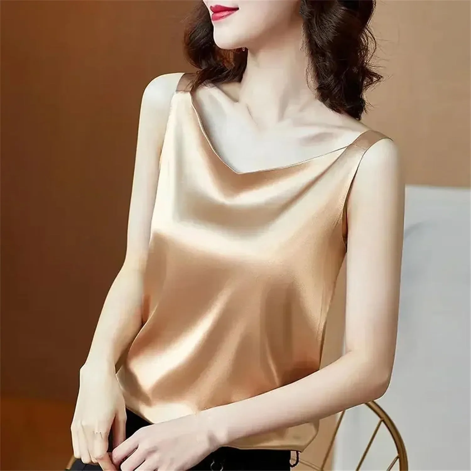 Camisoles for Women Satin Vest Shiny Silk Tank Top Sleeveless Cami Shirt