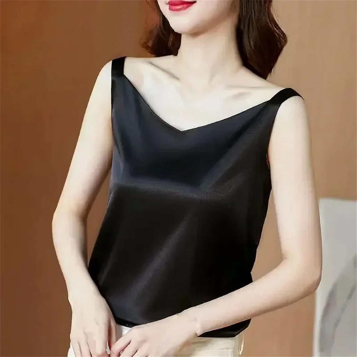 Camisoles for Women Satin Vest Shiny Silk Tank Top Sleeveless Cami Shirt