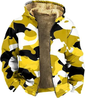 Camo Hoodie Mens Full Zip Sherpa Sweatshirts Fleece Hoodies Heavyweight Jackets Plus Size Warm Thick Coat With Pocket