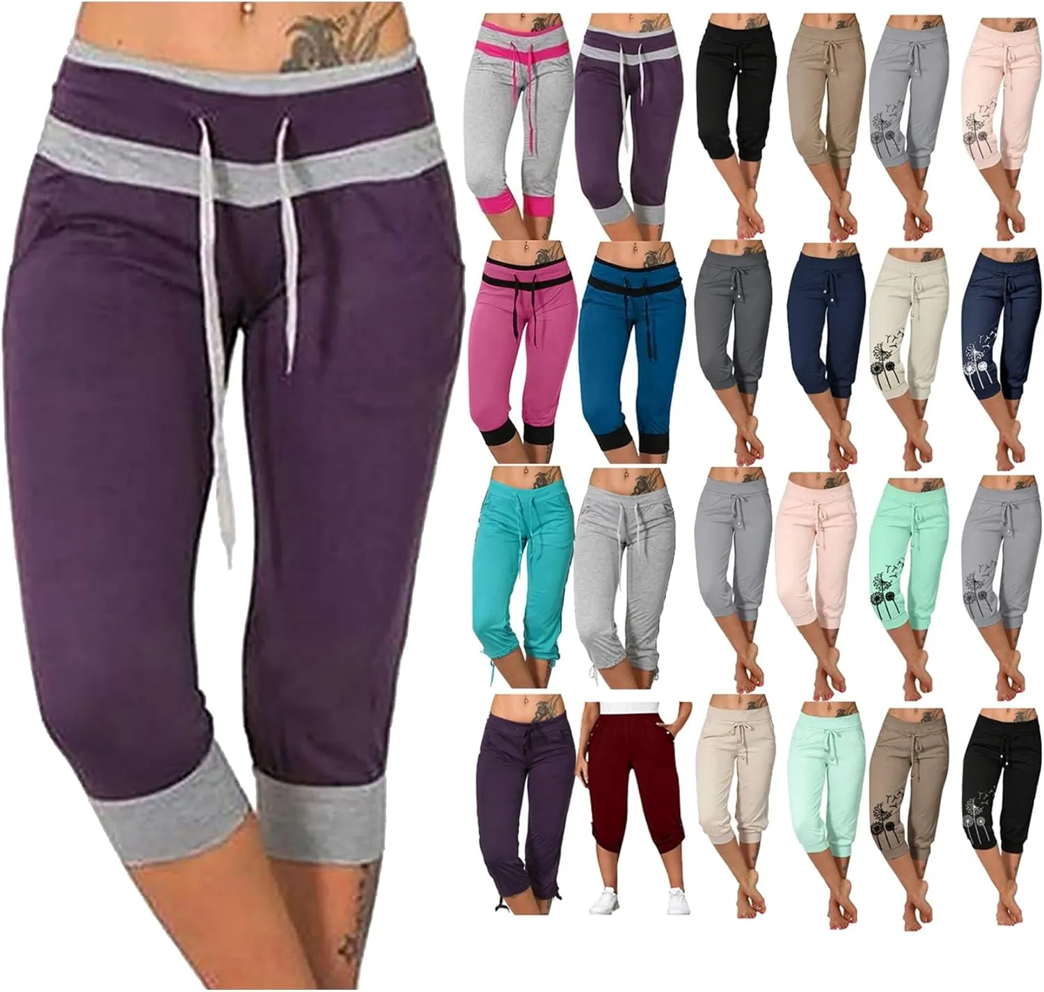Capri Pants for Women Casual Summer Petite Short Jogger Sweatpants Drawstring Cropped Trouser Capri Leggings Plus Size