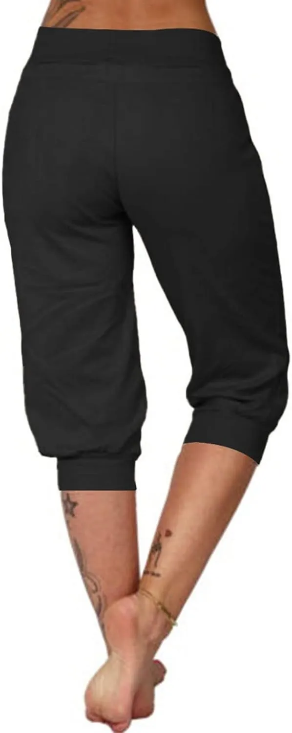 Capri Pants for Women Casual Summer Petite Short Jogger Sweatpants Drawstring Cropped Trouser Capri Leggings Plus Size