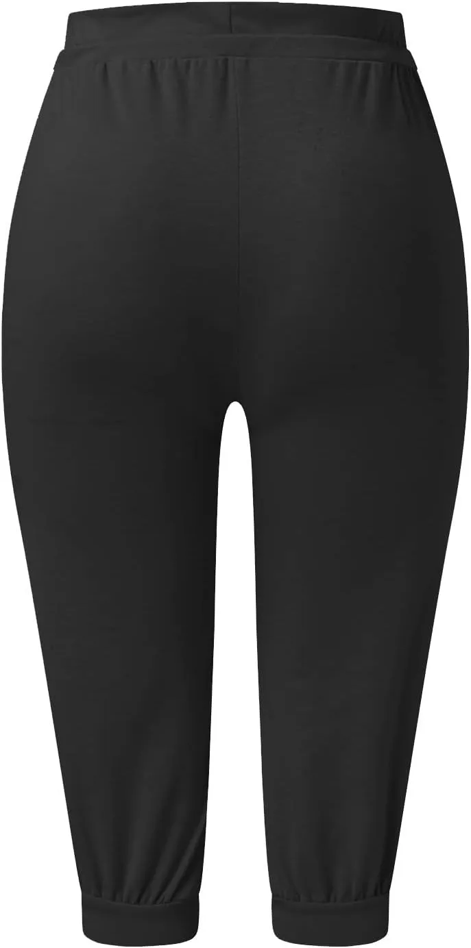 Capri Pants for Women Casual Summer Petite Short Jogger Sweatpants Drawstring Cropped Trouser Capri Leggings Plus Size