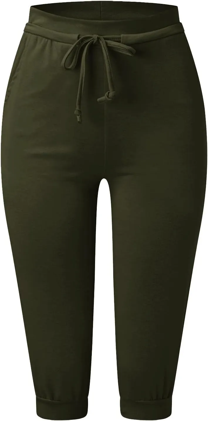 Capri Pants for Women Casual Summer Petite Short Jogger Sweatpants Drawstring Cropped Trouser Capri Leggings Plus Size