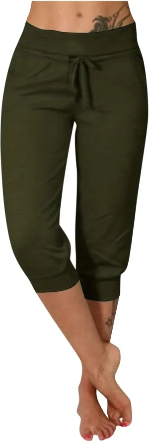 Capri Pants for Women Casual Summer Petite Short Jogger Sweatpants Drawstring Cropped Trouser Capri Leggings Plus Size