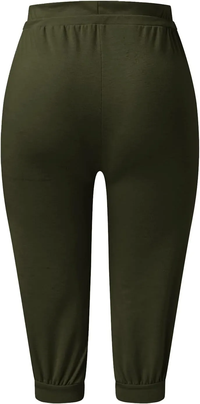 Capri Pants for Women Casual Summer Petite Short Jogger Sweatpants Drawstring Cropped Trouser Capri Leggings Plus Size