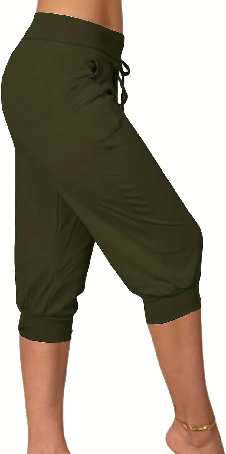 Capri Pants for Women Casual Summer Petite Short Jogger Sweatpants Drawstring Cropped Trouser Capri Leggings Plus Size