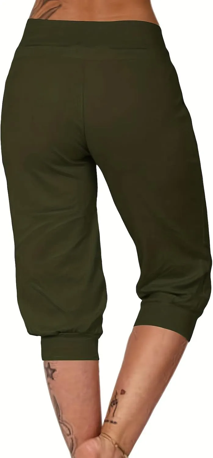 Capri Pants for Women Casual Summer Petite Short Jogger Sweatpants Drawstring Cropped Trouser Capri Leggings Plus Size