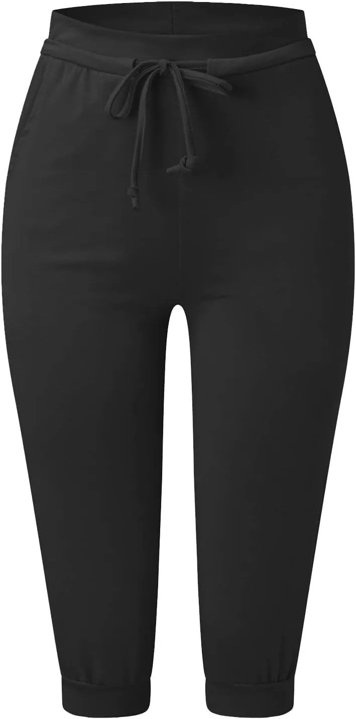 Capri Pants for Women Casual Summer Petite Short Jogger Sweatpants Drawstring Cropped Trouser Capri Leggings Plus Size