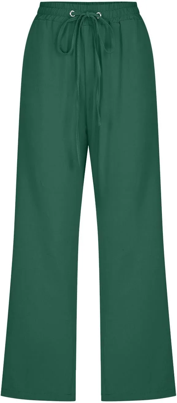 Capri Pants for Women Summer Drawstring High Waisted Lounge Pants Casual Loose Fit Elastic Trousers with Pockets